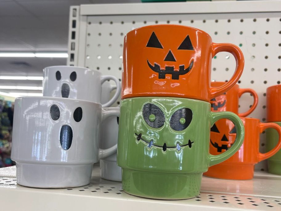 Stackable Halloween Mugs on shelf in store