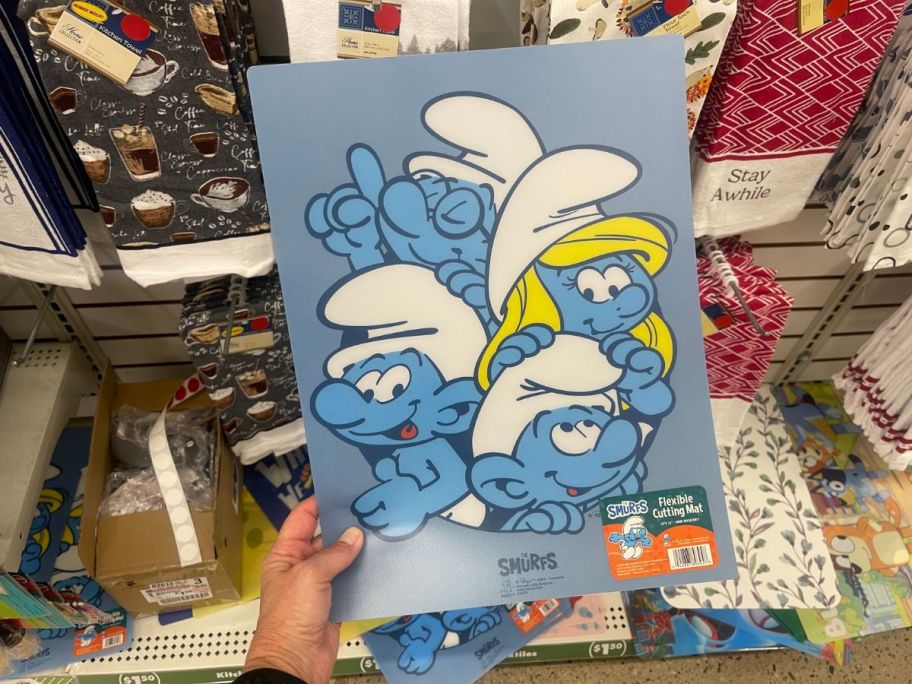 Smurfs Flexible Cutting Mat in hand in store