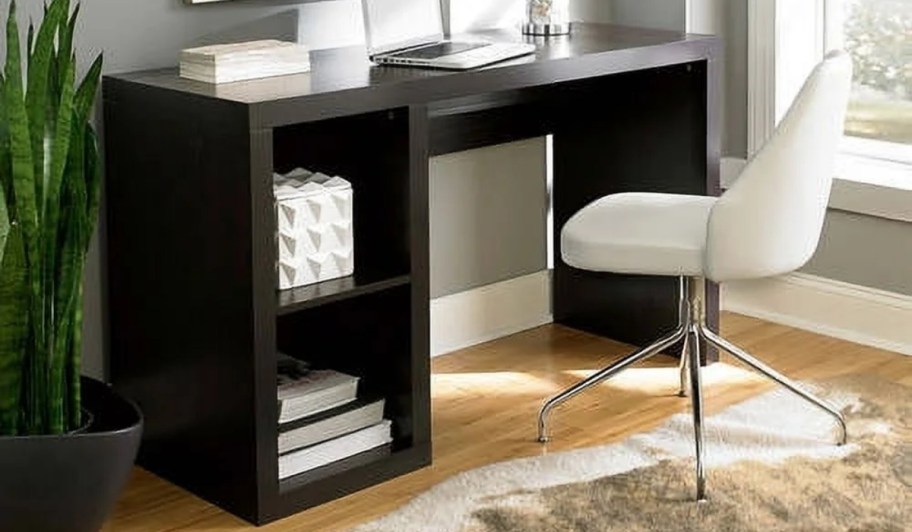 a 2 cube desk in a espresso colored wood finish