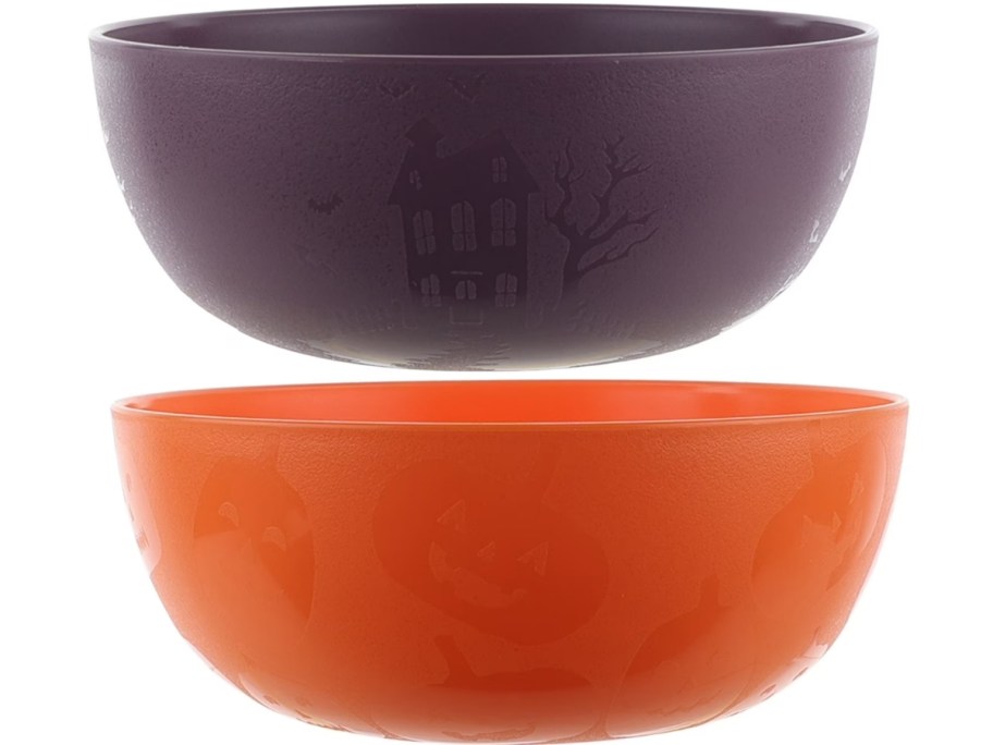 two etched plastic bowls in different designs