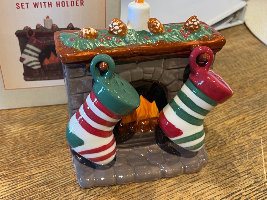 two stocking by the fire place salt & pepper shaker set