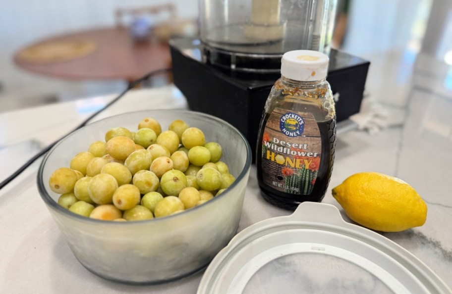 frozen grapes on the counter with honey and lemon (1)