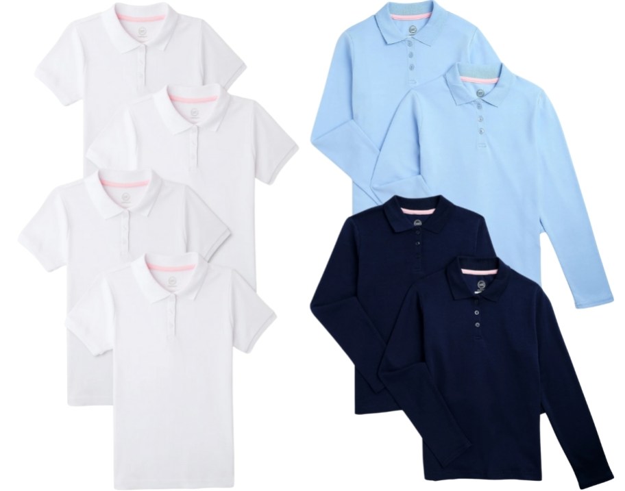 girls school uniform shirts in a 4 pack and 2 pack