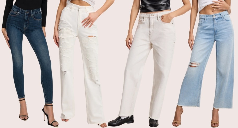 four models in different style of jeans