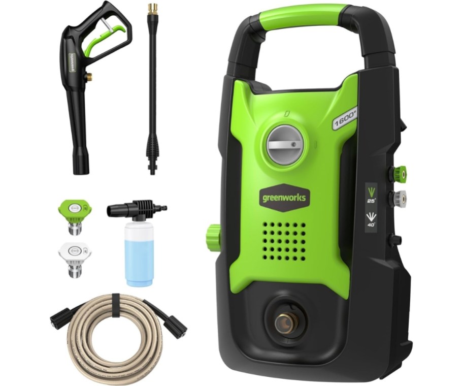 a power washer shown with accessories