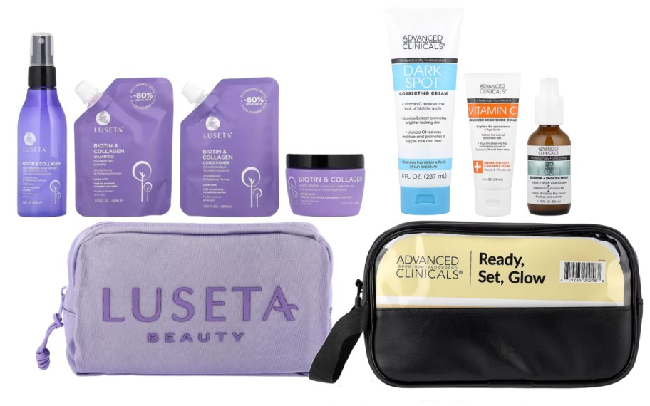 purple luseta haircare and glow beauty bag
