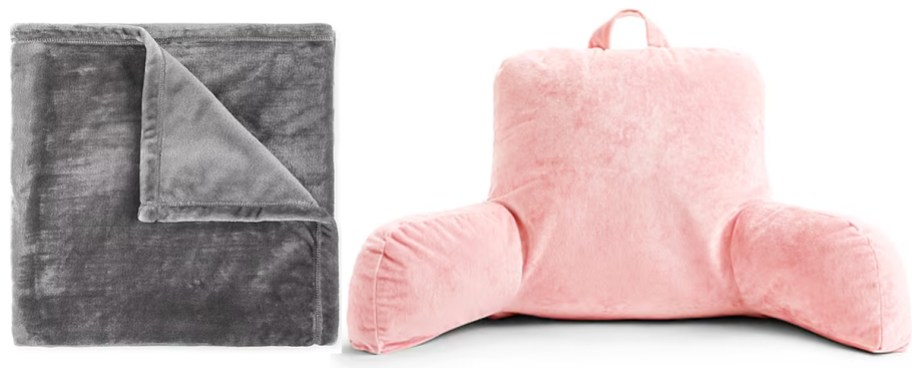 gray throw blanket and pink bed pillow