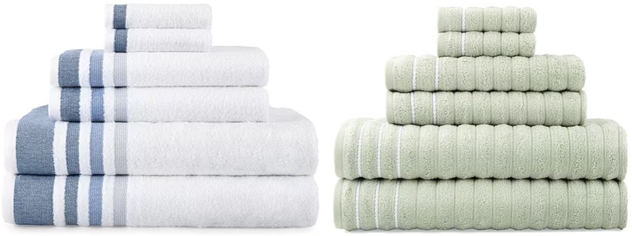 white and green towel sets