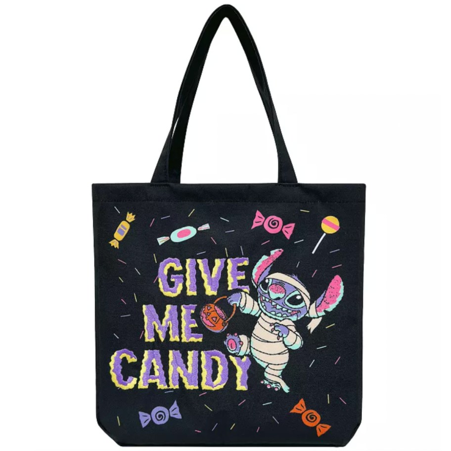 black canvas tote bag with stitch on it