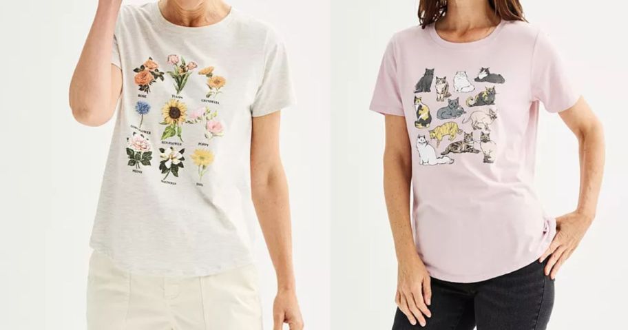 two women wearing graphic tees