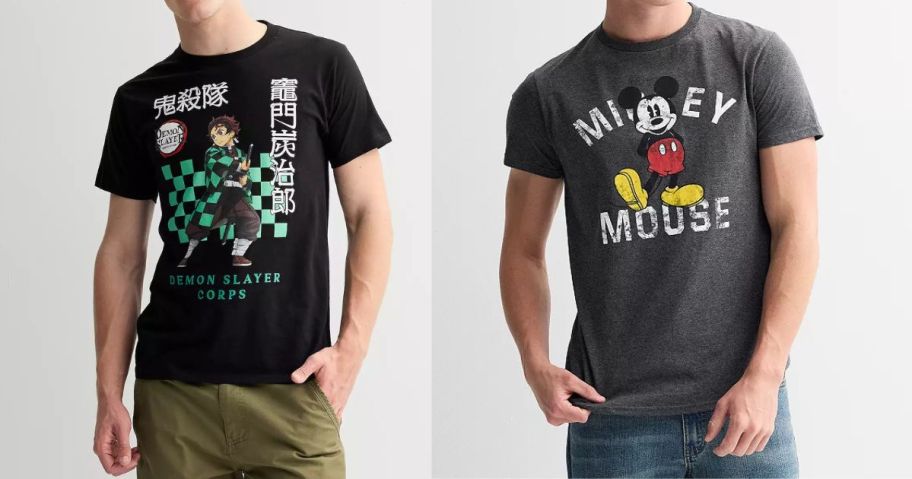 two men wearing graphic tees