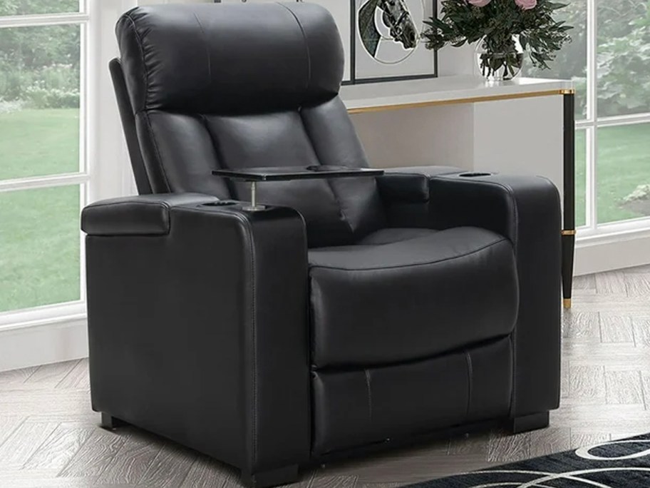 black recliner in living room
