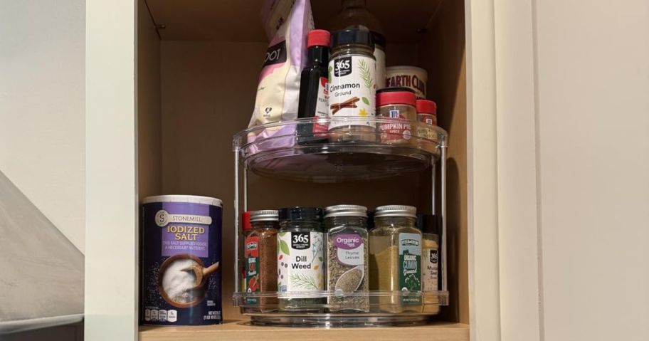 lazy susan turntable in cabinet