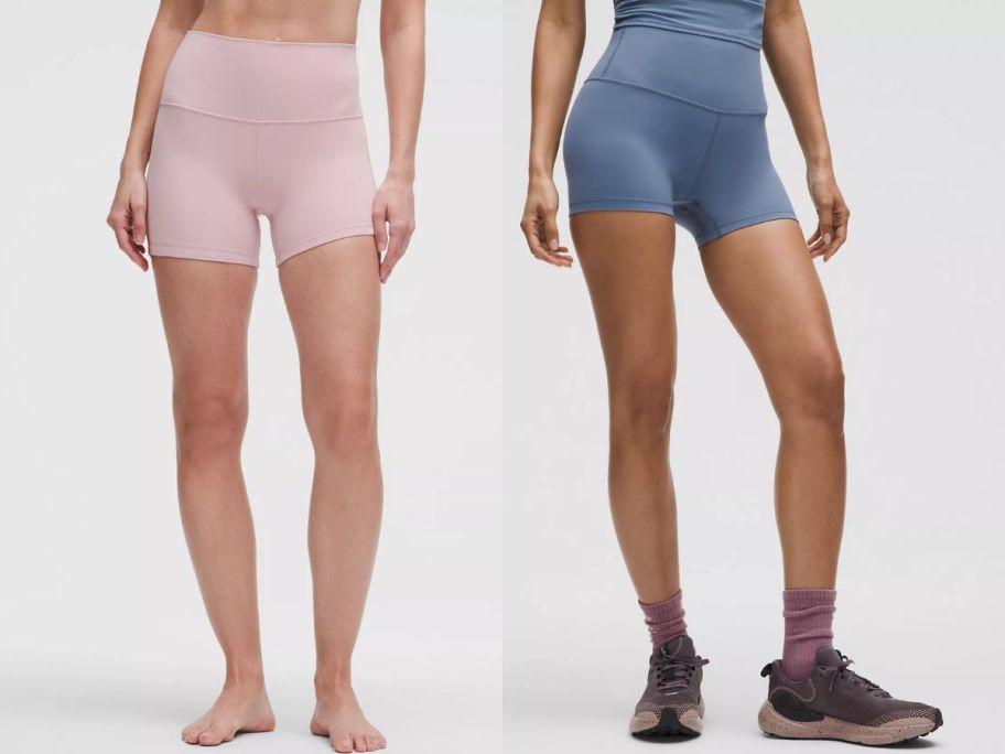 Stock images of two women weaeing pink and blue lululemon Align Shorts