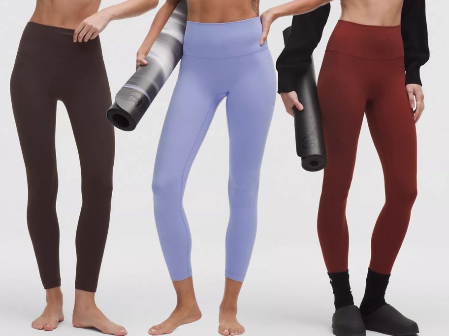 Stock images of three women's legs wearing Align No Line Leggings