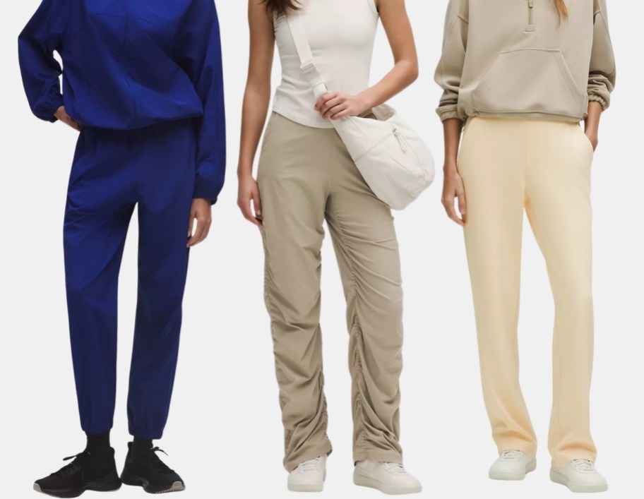 women in 3 different styles of lululemon pants