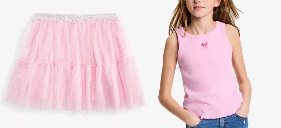 pink skirt and girl wearing pink tank top 