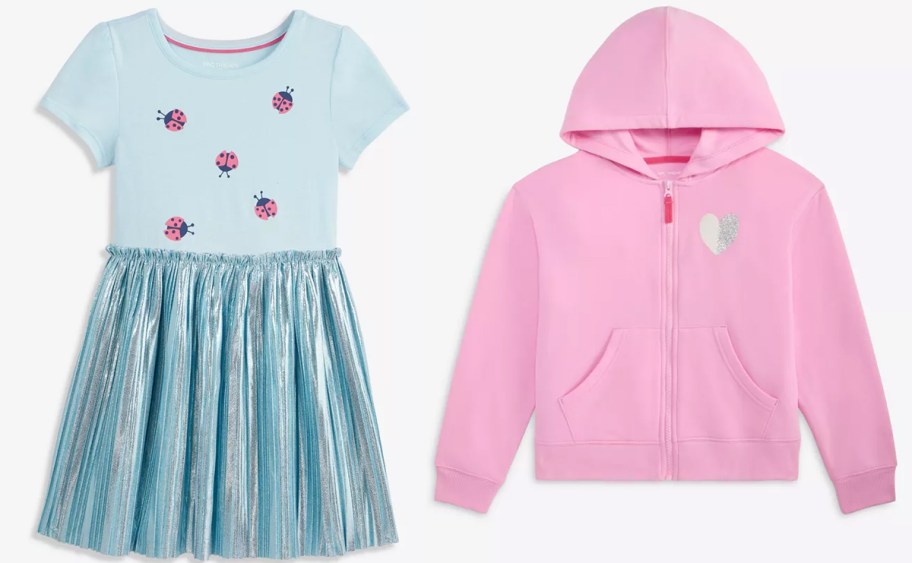blue ladybug dress and pink hoodie 