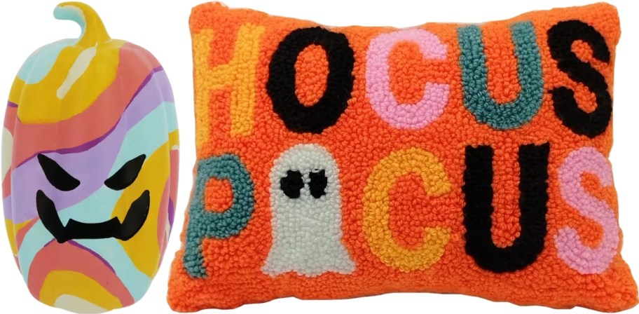 jack o lantern summerween table top decor and throw pillow