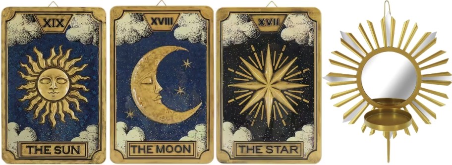 tarot card wall sign and metal sconce
