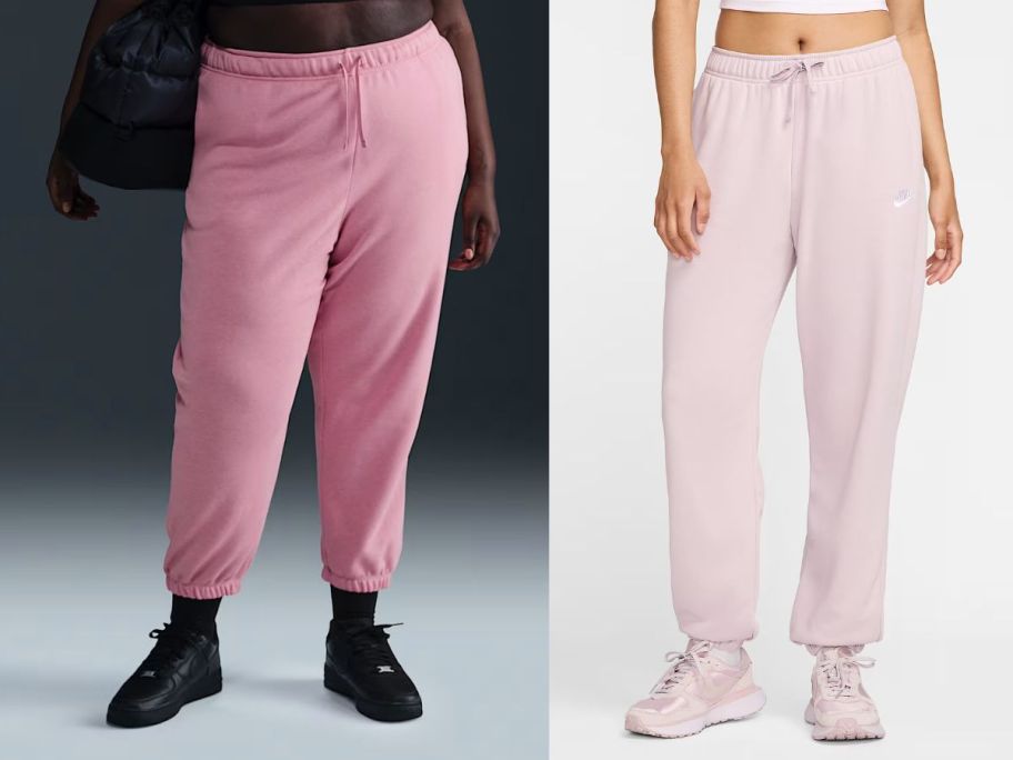 two women wearing pink nike sweatpants