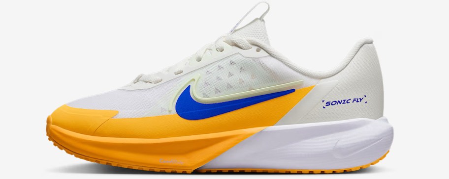nike yellow, white and blue shoe