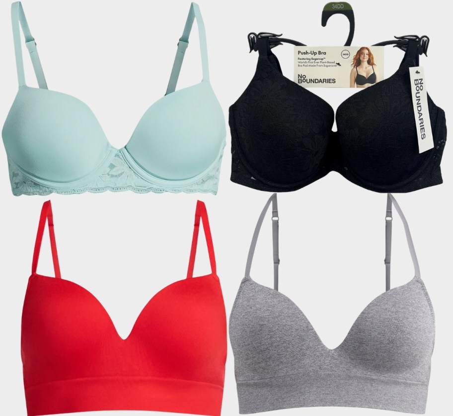 4 bras in 3 different styles