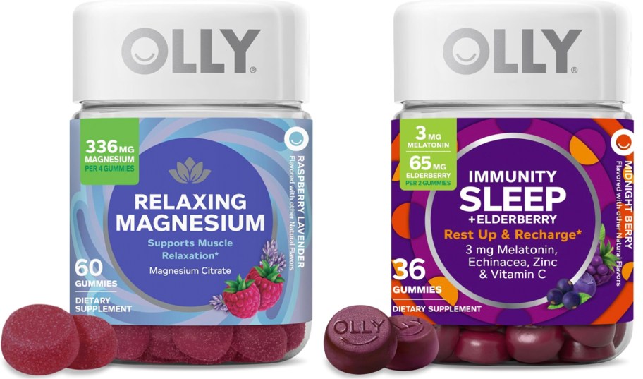 olly relaxing magnesium and immunity sleep gummie bottles 