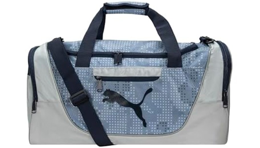 light blue and navy puma duffel bag
