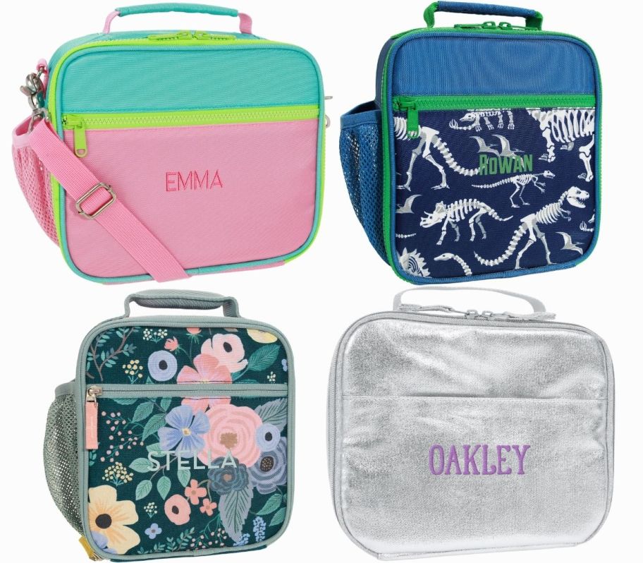 four kids lunch bags in assorted colors