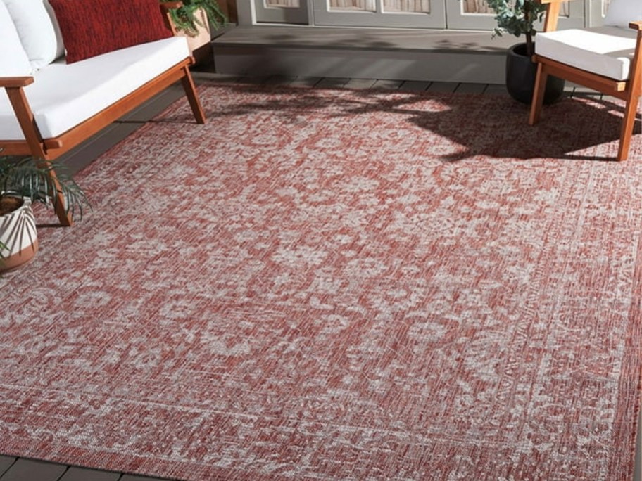 red rug on patio