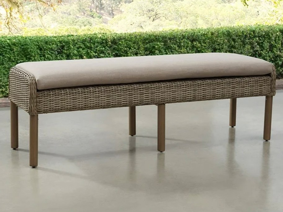 brown and beige bench on patio