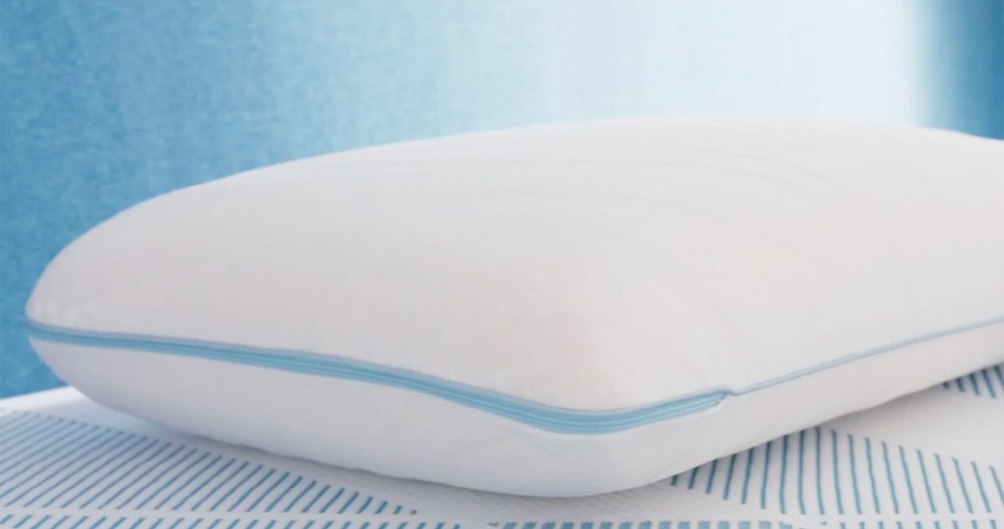 white and blue pillow on bed