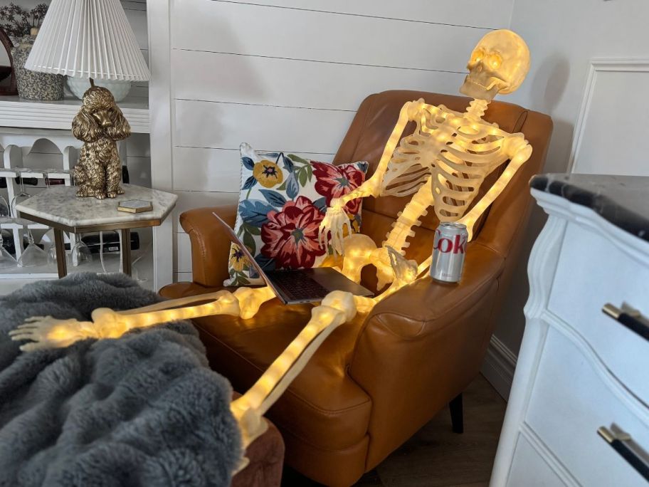 led skeleton on recliner