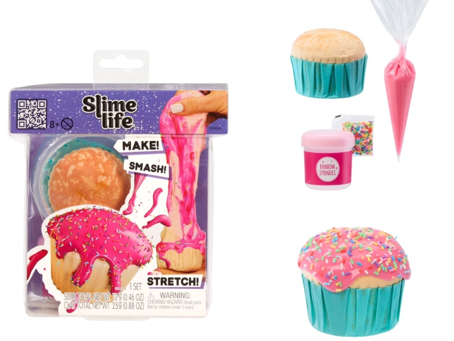 a slime life cupcake kit showing the box and items included