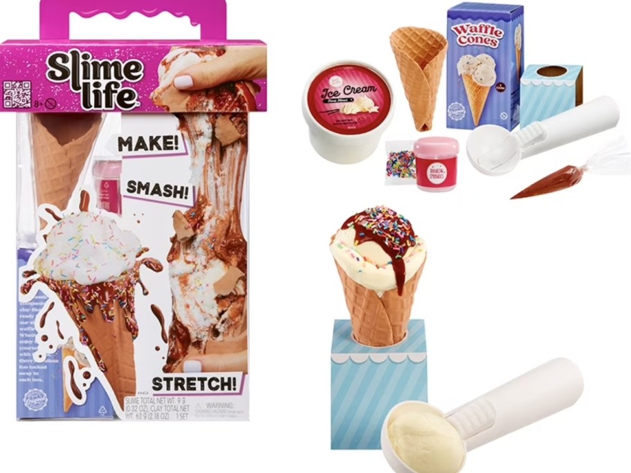a slime life ice cream cone kit showing the box and items included