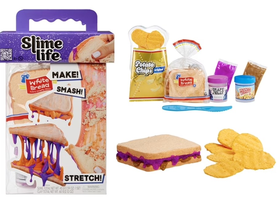 a slime life PB&J sandwich and chips kit showing the box and items included