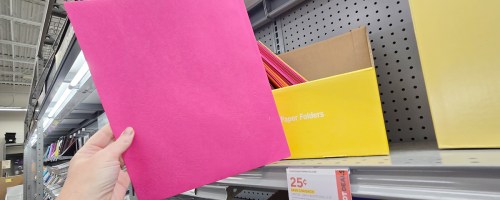 hand holding pink folder
