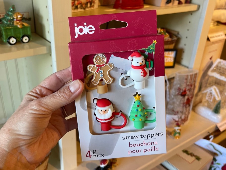 a 4 pack of holiday straw toppers