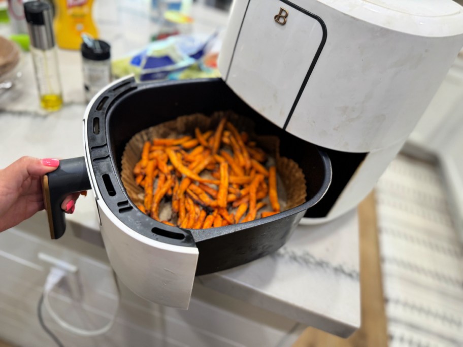 sweet potatoes in an air fryer after coking 