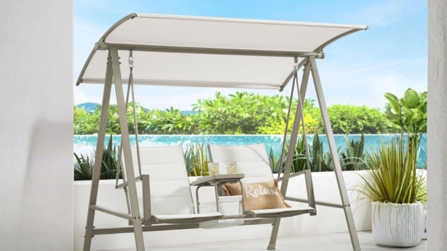 2 seater porch swing with center console