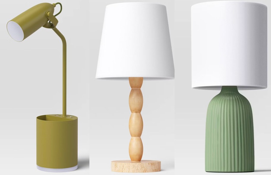 green and wood lamps 