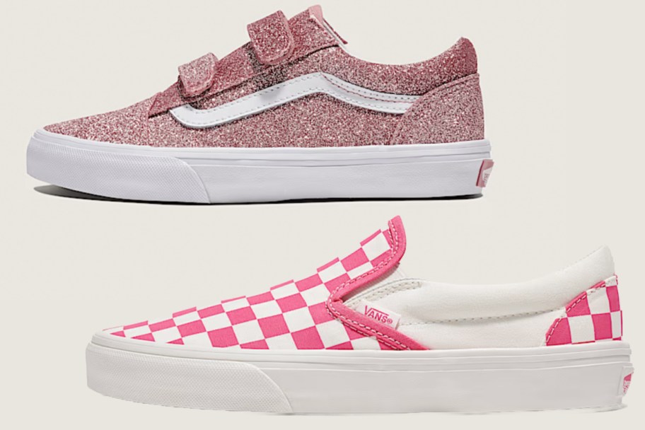 Pink glitter and pink checkered shoes