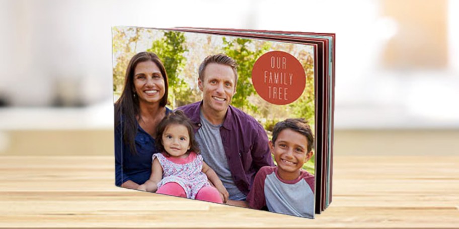 photobook with family picture on countertop