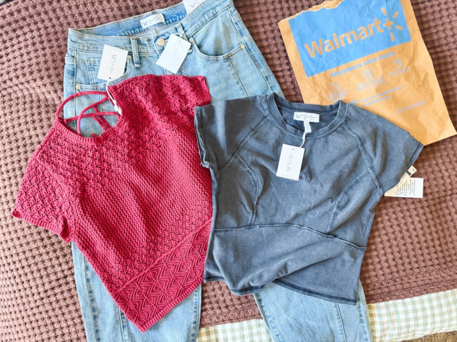maroon and grey tops on top of walmart envelope