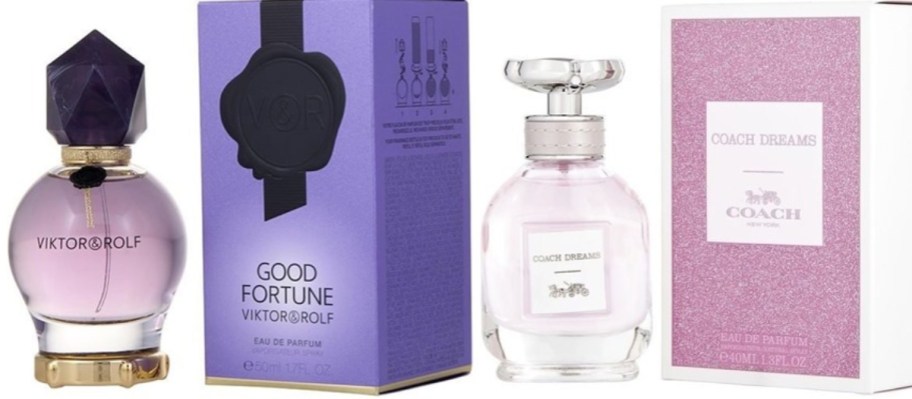 bottles of Viktor&Rolf and Coach perfumes