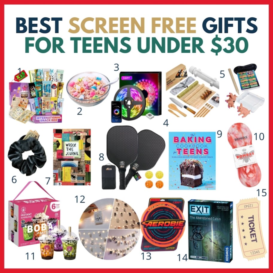 best screen free gifts for teens under $30 collage