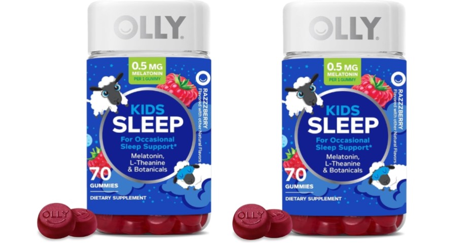 two bottles of Olly Kids sleep gummies