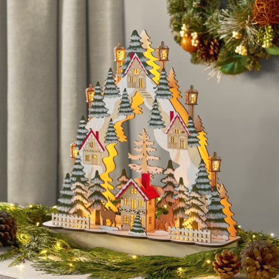 a wood village scent holiday decor