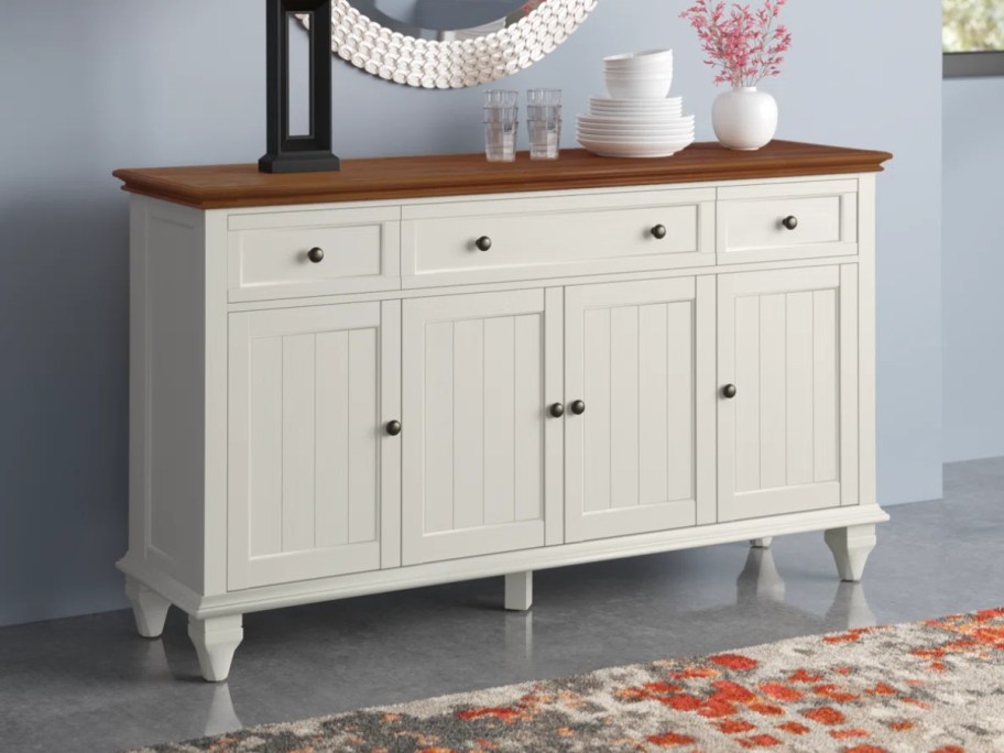 Large sideboard buffet of wood top and cream
